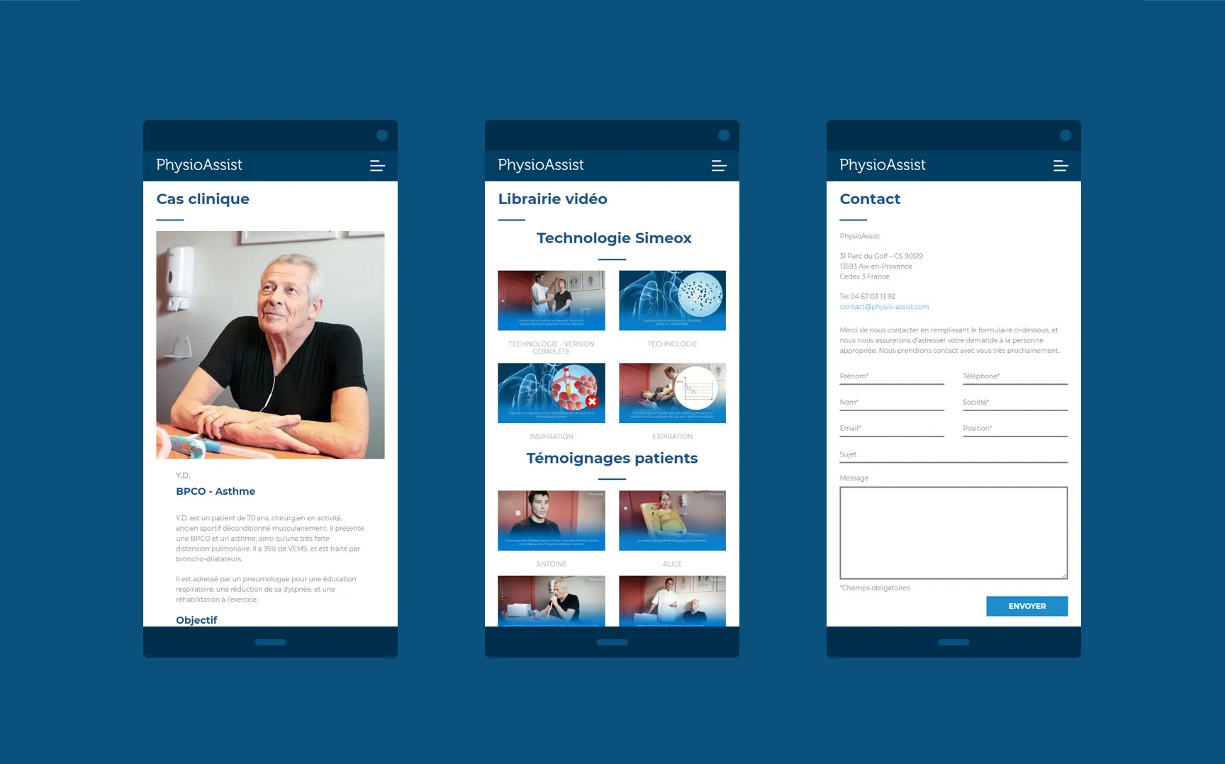 User interface and design of the PhysioAssist mobile medical monitoring app on iPhone