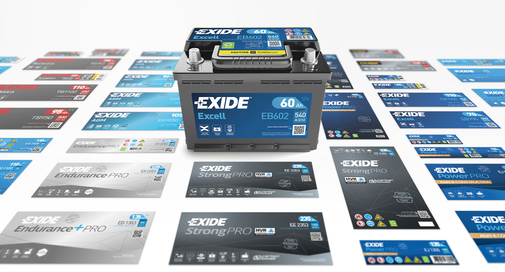 Exide Excell battery and range labels