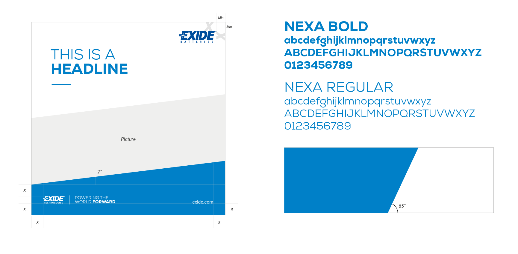 Exide Brand Application Guidelines for Typographies and Geometric Angles of Visuals