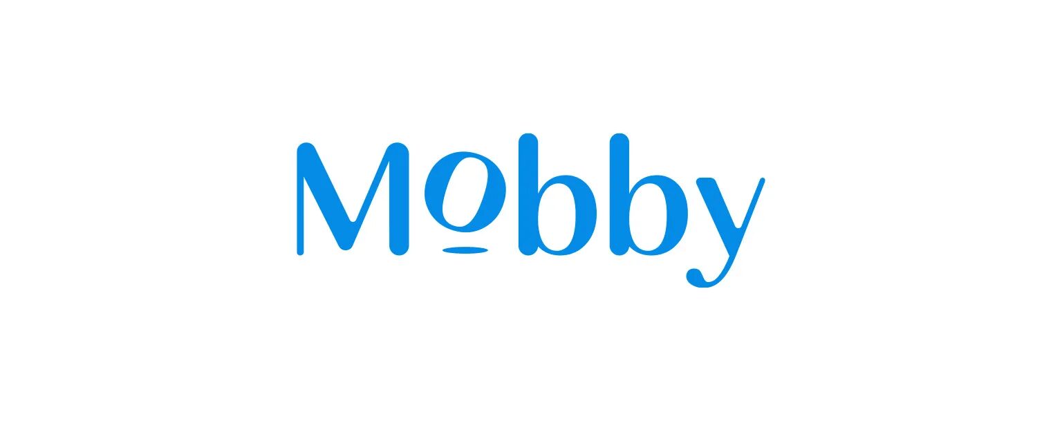 Blue Mobby logo on a white background, visual identity of a search engine dedicated to sports and wellness activities