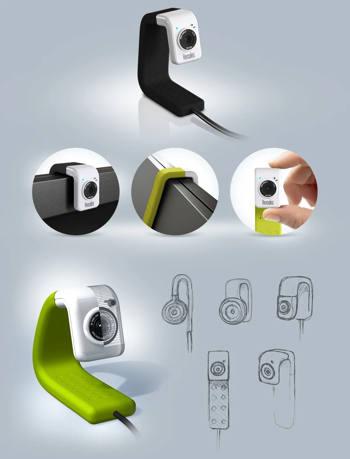 Hercules HD Twist Webcam with Flexible Stand, Screen Mount, and Colorful Compact Computer Design
