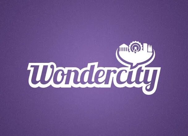White Wondercity logo on purple background.