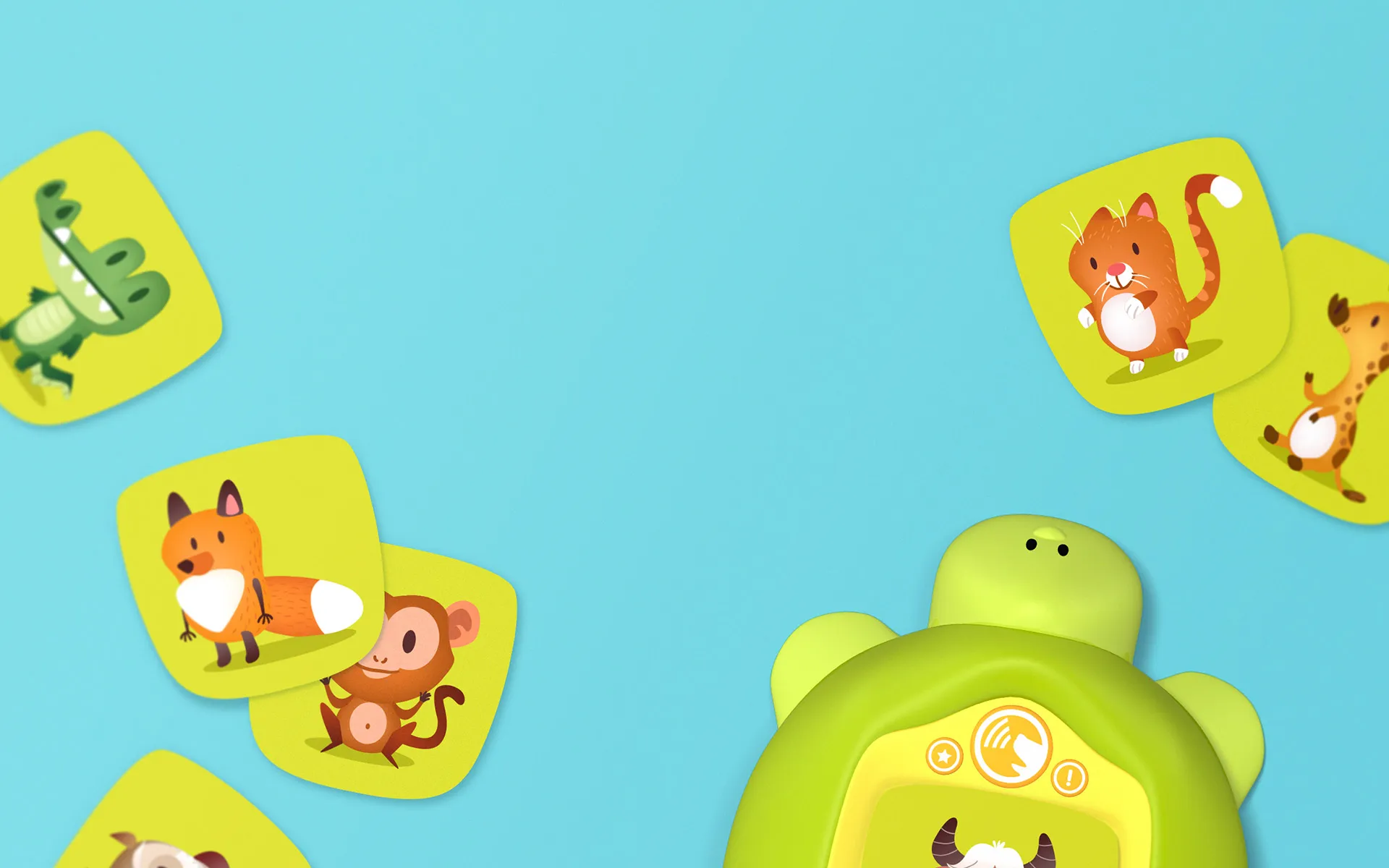 Visuel Memo Animo, jeu de mémoire interactif pour enfants, avec cartes illustrées d’animaux et interface colorée