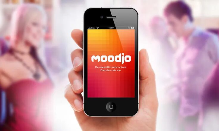Moodjo mobile app design - iPhone dating app design interface splash screen by cubedesigners
