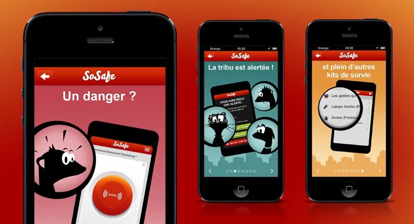 SoSafe Mobile App Design - Button Alert Danger Tribe Warn Kits Survival Torch Siren by cubedesigners