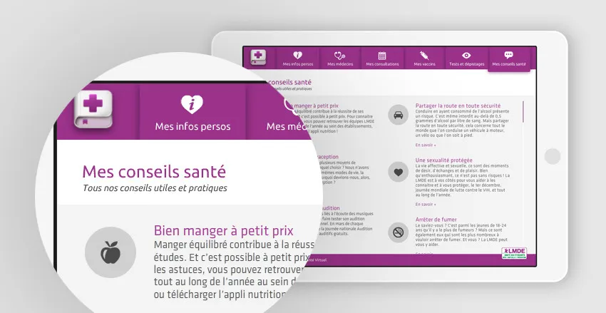 Design of the LMDE tablet application - virtual health record student personal information doctors consultations by cubedesigners