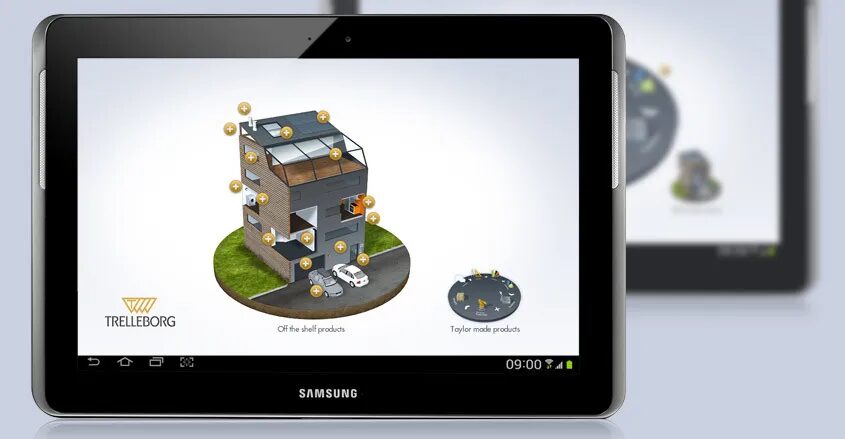 Trelleborg app on tablet with interactive home.