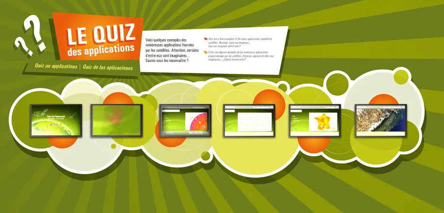 Interactive kiosk design quiz satellite applications Cité de l'Espace - multilingual educational game design by cubedesigners
