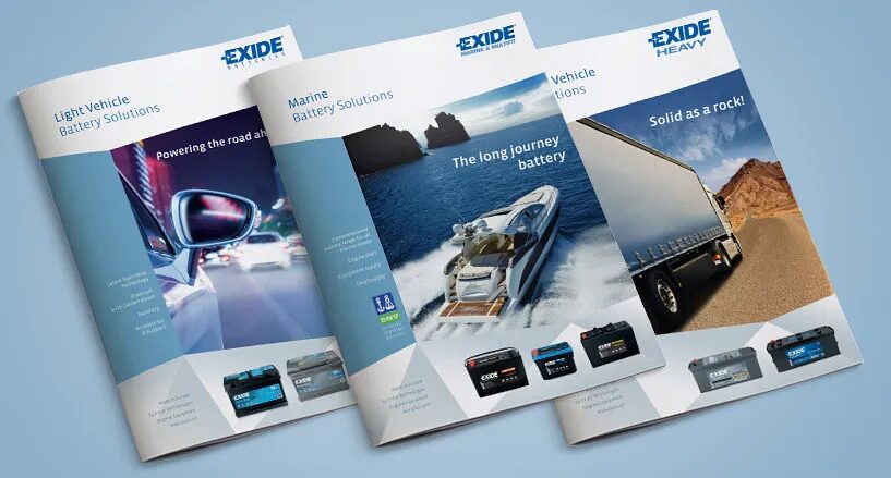 Exide batteries powering the road ahead catalogue brochure design by cubedesigners