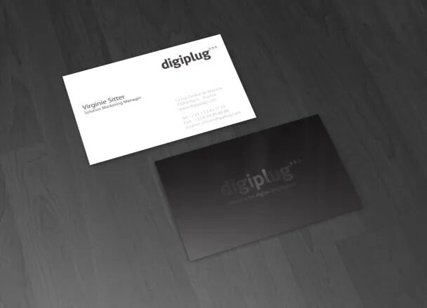 Digiplug business card in black and white