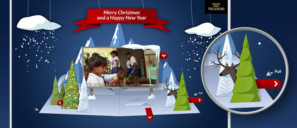 Trelleborg interactive greeting card design - Merry Christmas Happy New Year 3D winter universe animation by cubedesigners