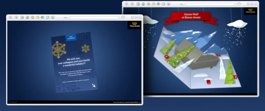 Trelleborg interactive greeting card design - Merry Christmas Happy New Year 3D winter universe animation by cubedesigners