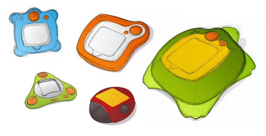 Product design sketch for interactive children's tablet.
