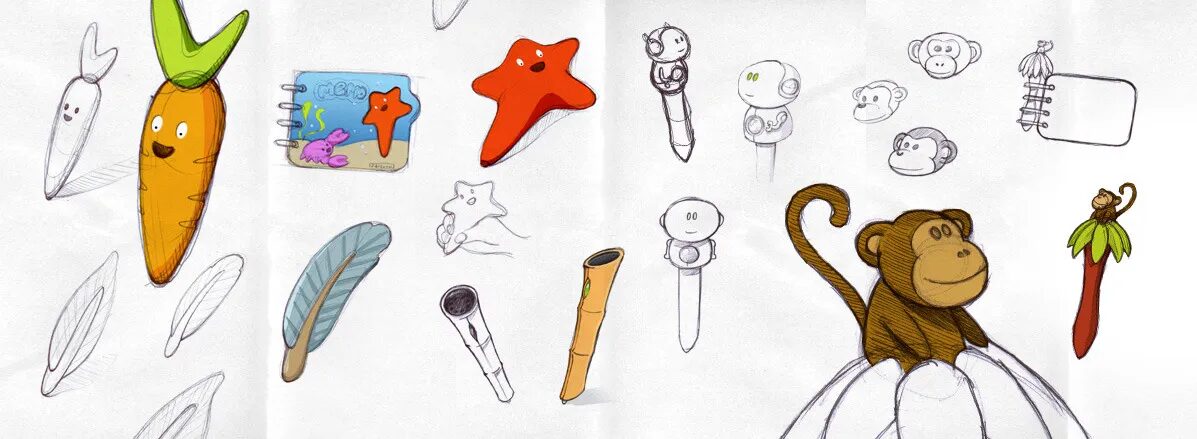 Sketching of characters and objects for Kids Mini Quiz