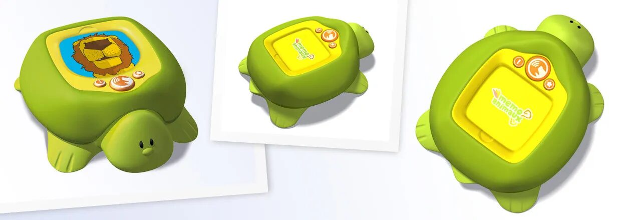 Green turtle shaped kid's tablet design.