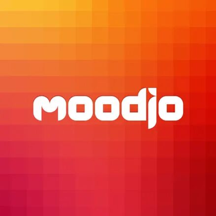 Moodjo logo design - red orange gradient typography design pixels by cubedesigners