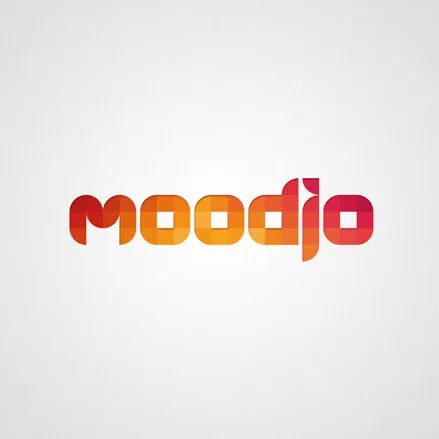 Moodjo logo design - red orange gradient typography design pixels by cubedesigners