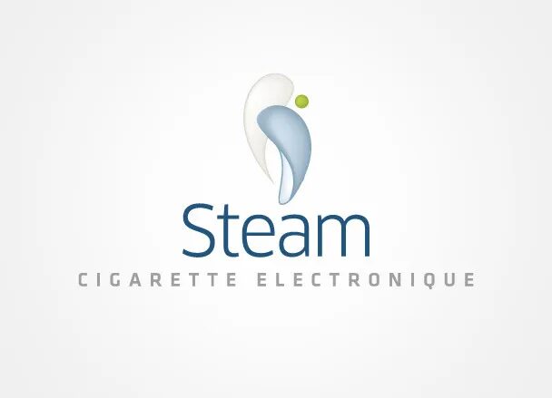 Steam visual identity logo design - sleek steam symbol electronic cigarette design by cubedesigners