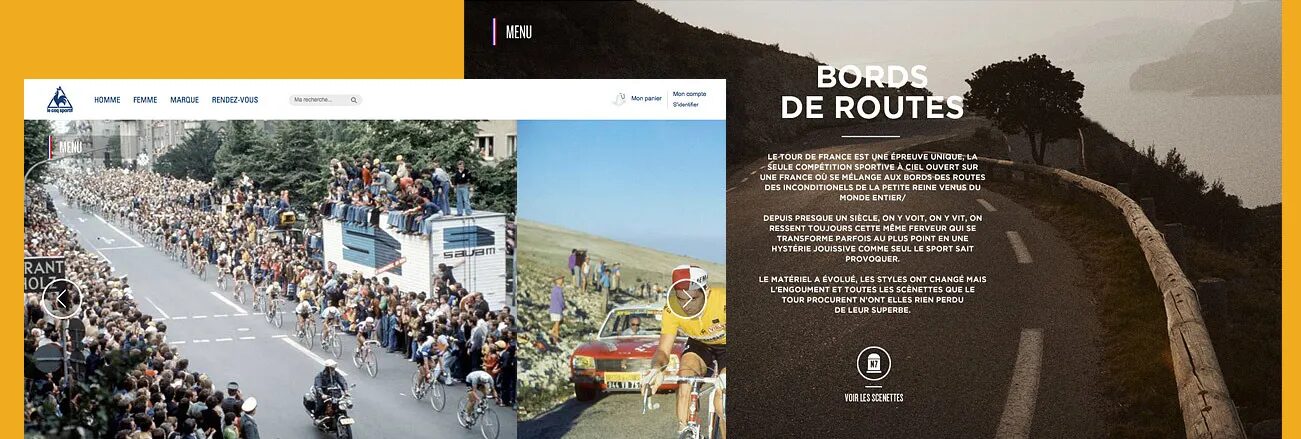Design editorial page Le Coq Sportif - Bords de Routes Tour de France history cycling public by cubedesigners