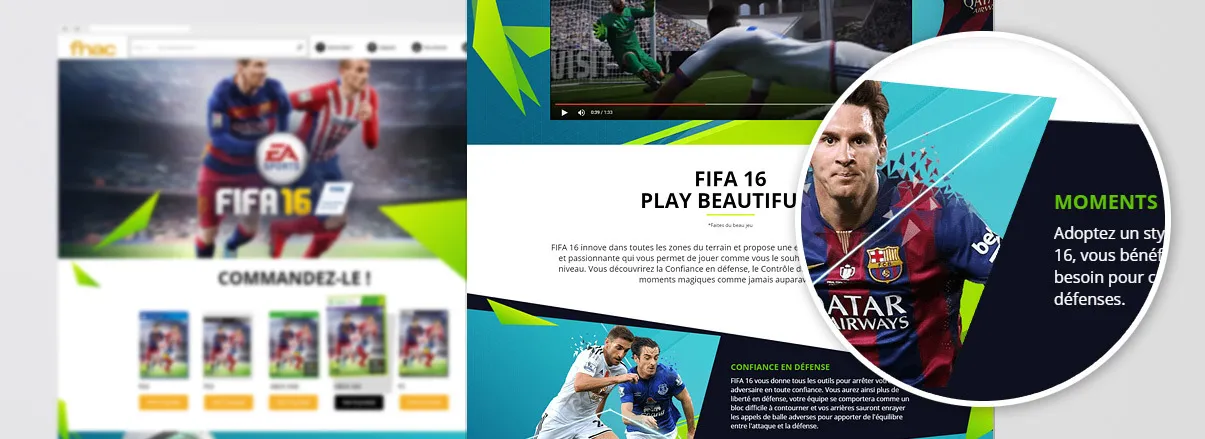 FIFA 16 product page creation for Fnac e-commerce site by cubedesigners