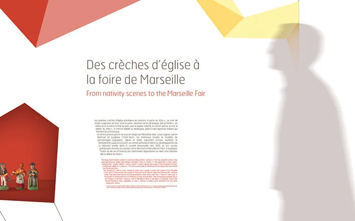 Design of the Cité de l'art santonnier Aubagne museographic panel - history nativity scenes, church fair of Marseille, Provençal santons by cubedesigners