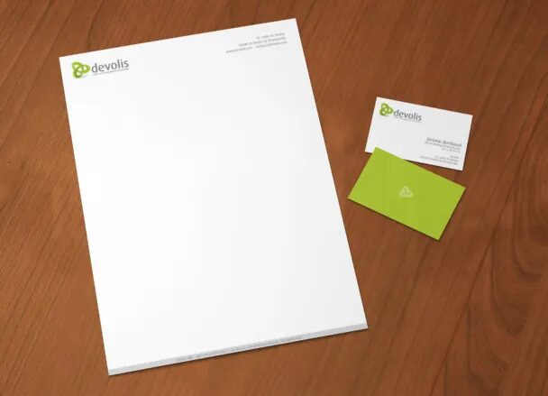 Devolis stationery with letterhead and business card