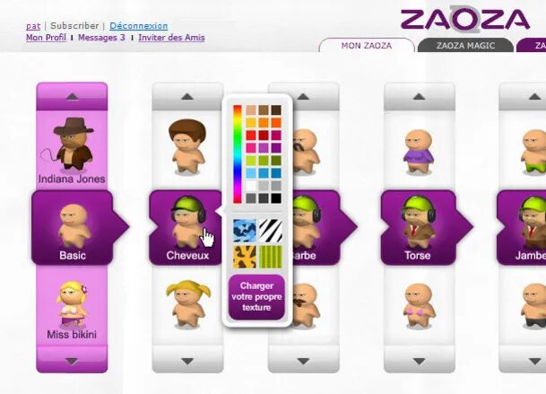 Zaoza avatar customization interface