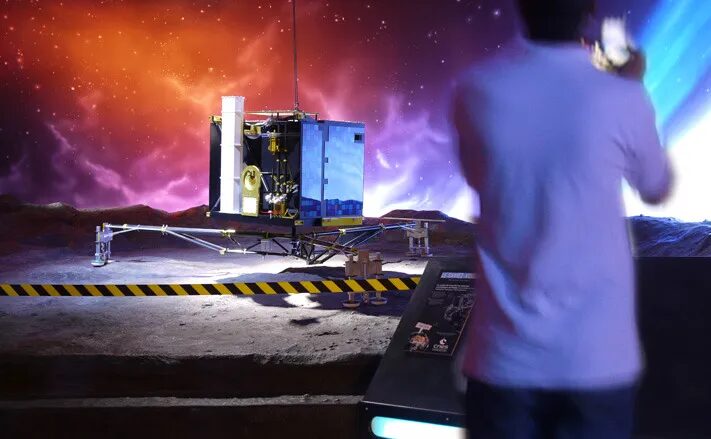 Design scenography exhibition Cité de l'Espace - model lander Philae comet mission Rosetta visitor by cubedesigners