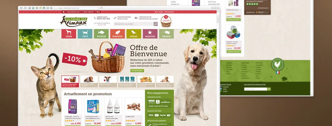 Conception site e-commerce La Ferme des Animaux - online store design pet shop dog cat by cubedesigners