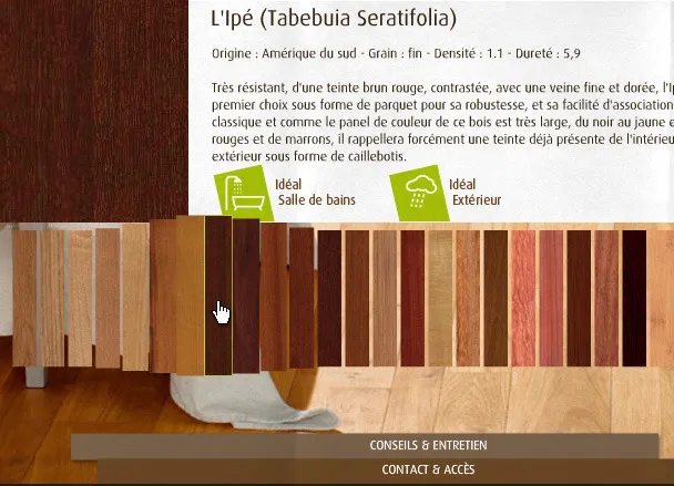 Gaillard Parquets site with selection of wood species