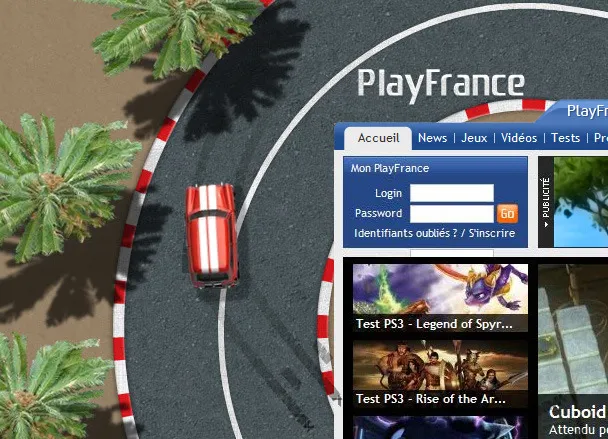 PlayFrance website with video game and track interface