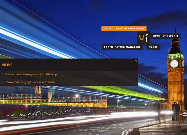 United Investors website with views of London and Big Ben
