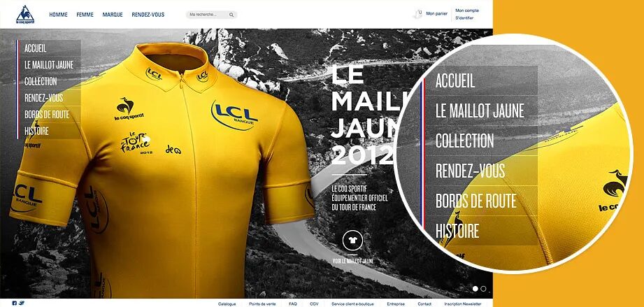 Website design Le Coq Sportif - yellow jersey Tour de France 2012 official cycling equipment manufacturer by cubedesigners