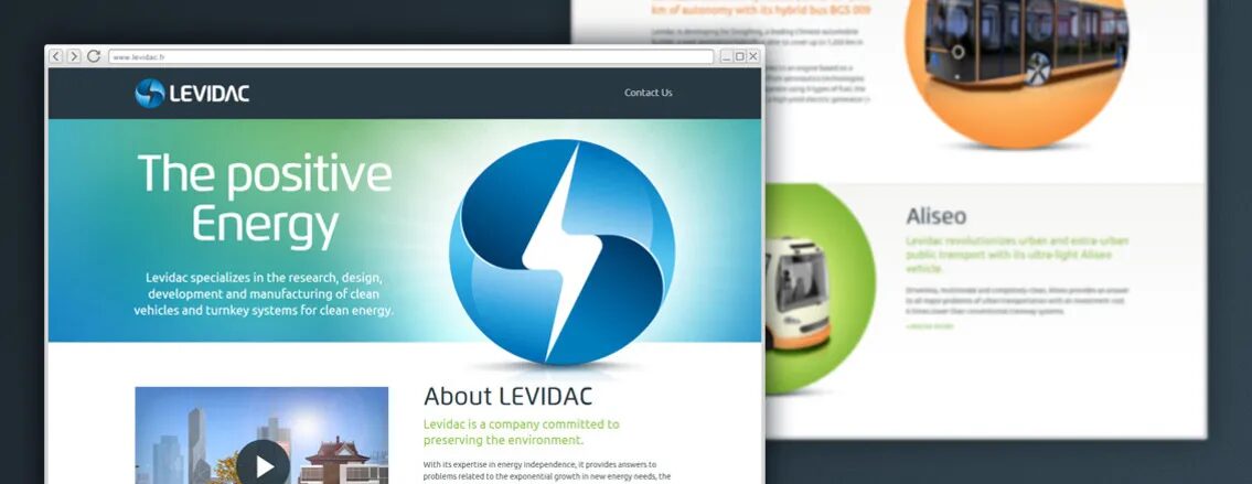 Website design Levidac - positive energy clean electric vehicles Aliseo urban transport by cubedesigners