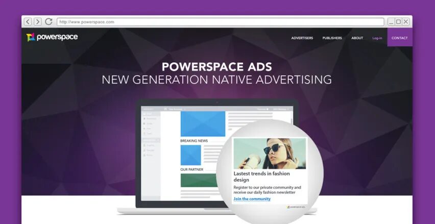 Powerspace native advertising website design by cubedesigners