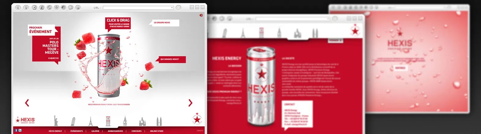 Hexis Energy Drink visual with interactive promotional site.